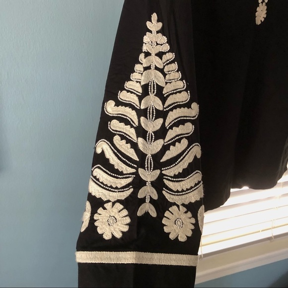 tory burch | embroidered long sleeve tunic top size 8 black v neck white beads - Picture 4 of 10